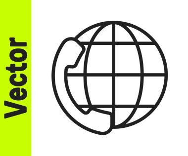 Siyah Hat Telefon, beyaz arka planda 24 saatlik destek ikonu izole edildi. Tüm gün müşteri destek merkezi. Tam zamanlı çağrı servisi. Vektör İllüstrasyonu.