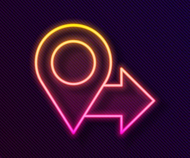 Parlayan neon çizgi haritası simgesi siyah arkaplanda izole edildi. Navigasyon, işaret, konum, harita, GPS, yön, yer, pusula, arama konsepti. Vektör İllüstrasyonu.