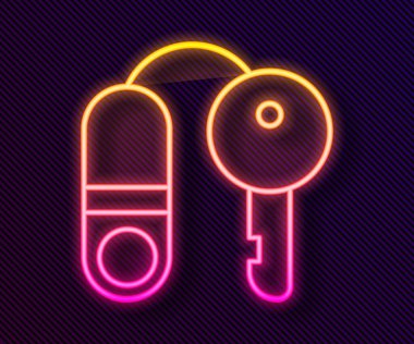 Siyah arkaplanda anahtar simgesi olan parlak neon hattı House. Ev anahtarının konsepti. Vektör İllüstrasyonu.