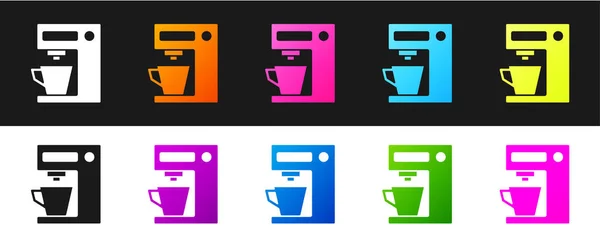 Set Coffee Machine Icon Isolated Black White Background Vector Illustration — Stock Vector