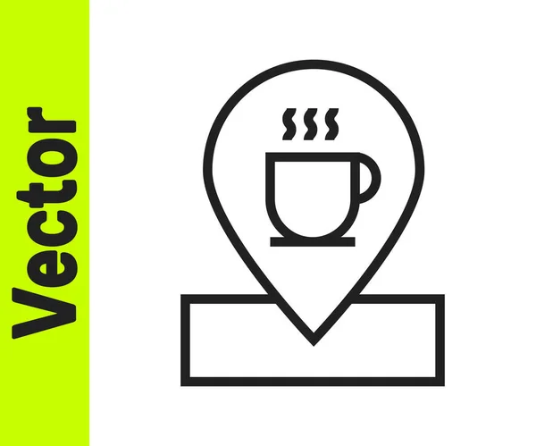 Schwarze Linie Standort Mit Kaffeetasse Symbol Isoliert Auf Weißem Hintergrund — Stockvektor