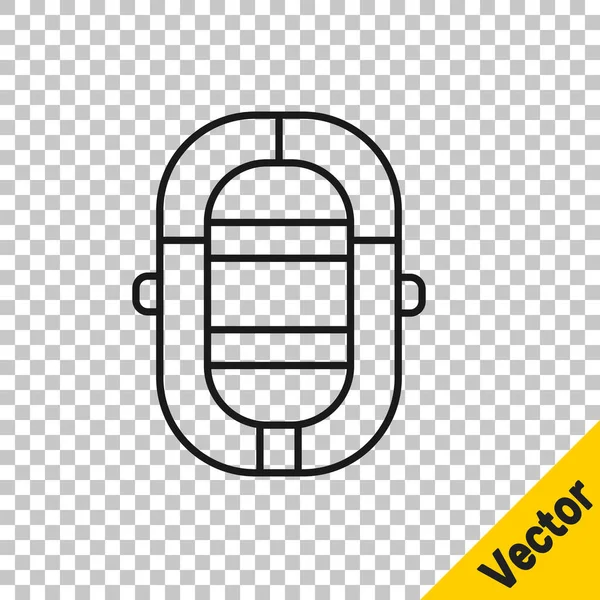 ブラックライン透明背景に隔離されたラフティングボートアイコン 膨脹可能なボート ウォータースポーツ 極端なスポーツ ベクターイラスト — ストックベクタ