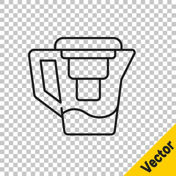 Black Line Water Jug Filter Icon Isolated Transparent Background Vector — Stock Vector