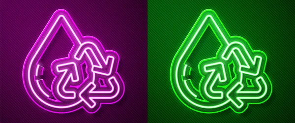 Светящаяся Неоновая Линия Переработать Чистый Аква Значок Изолирован Фиолетовом Зеленом — стоковый вектор