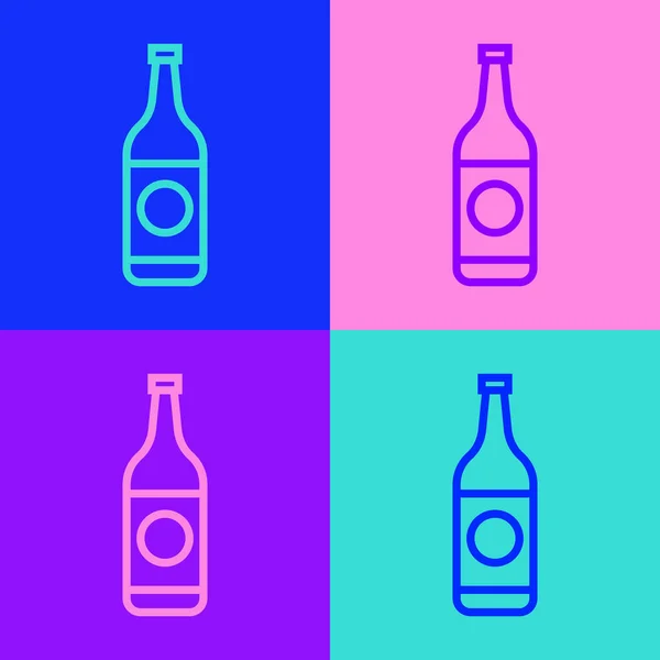 Pop Art Line Beer Bottle Icon Isolated Color Background Vector — Stock Vector