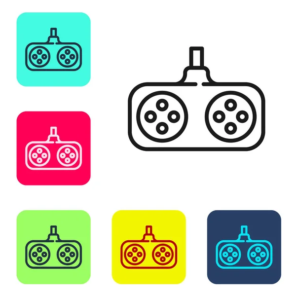 Black Line Gamepad Icon Isolated White Background Game Controller Set — Stock Vector