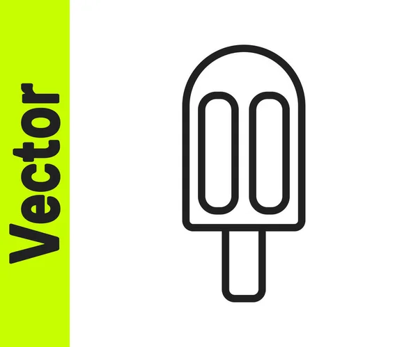Черная Линия Значок Мороженого Изолированы Белом Фоне Милый Символ Векторная — стоковый вектор