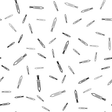 Siyah Ortaçağ kılıç ikonu beyaz arka planda izole edilmiş kusursuz desen. Ortaçağ silahı. Vektör.