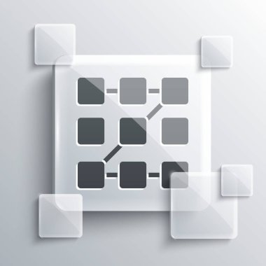 Gri renkli şifre koruması ve gri arkaplanda izole edilmiş güvenlik erişim simgesi. Güvenlik, güvenlik, koruma, gizlilik kavramı. Kare cam paneller. Vektör.