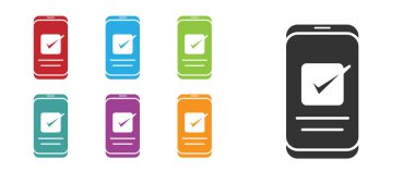 Siyah Akıllı Telefon, beyaz arkaplanda izole edilmiş bir cep telefonu simgesi. Simgeleri renklendirin. Vektör.
