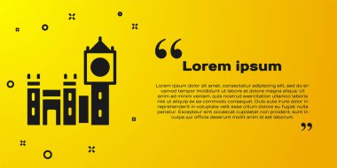 Siyah Big Ben kulesi ikonu sarı arka planda izole edildi. Londra ve İngiltere 'nin sembolü. Vektör.