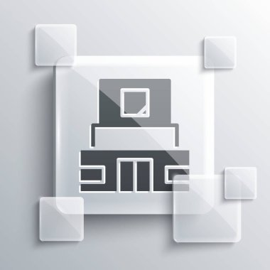 Lenin simgesinin gri mozolesi gri arkaplanda izole edilmiş. Rusya 'nın mimari eserleri, turistik yerler. Moskova 'daki Kızıl Meydan' da Kraliyet Kalesi. Kare cam paneller. Vektör.