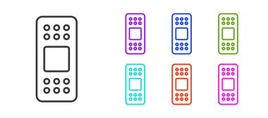 Siyah çizgi bandaj simgesi beyaz arkaplanda izole edildi. Tıbbi alçı, yapıştırıcı bandaj, esnek kumaş bandajı. Simgeleri renklendirin. Vektör.