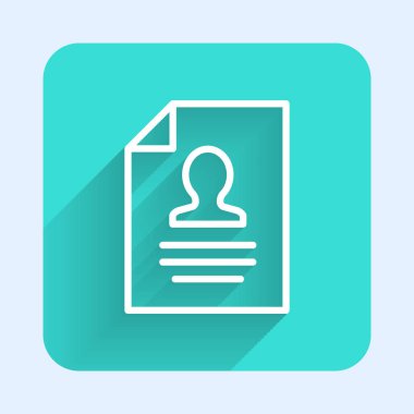 Beyaz çizgi uzun gölgeli ikona devam et. Özgeçmiş başvurusu. Profesyonel personel aranıyor. Personel analizi devam ediyor. Yeşil kare düğmesi. Vektör.