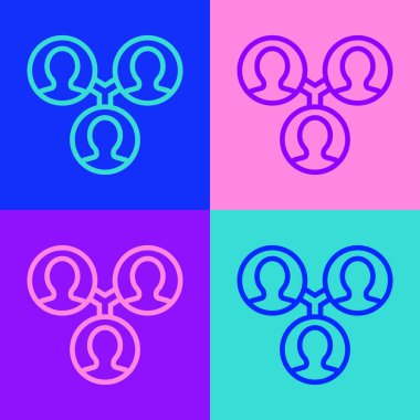 Pop Art Line Project ekip taban simgesi renk arkaplanında izole edildi. İş analizi ve planlama, danışmanlık, takım çalışması, proje yönetimi. Vektör.