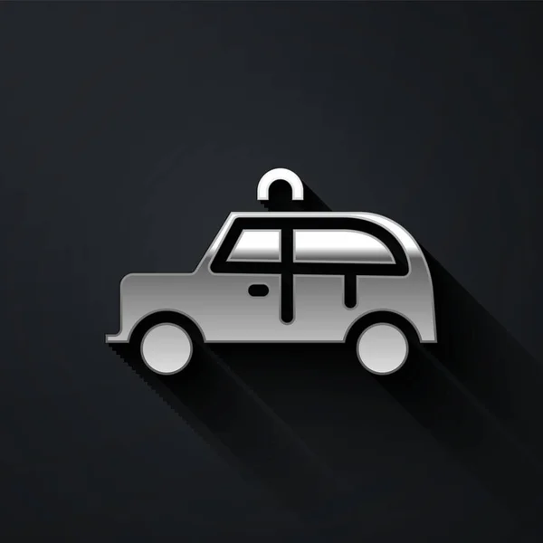 银色出租车图标隔离在黑色背景 长影子风格 — 图库矢量图片