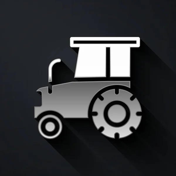 Silver Tractor Icon Isolated Black Background Long Shadow Style Vector — Stock Vector