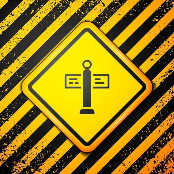 Schwarzes Verkehrszeichen Wegweiser Symbol Isoliert Auf Gelbem Hintergrund Zeigersymbol Straßeninformationsschild — Stockvektor
