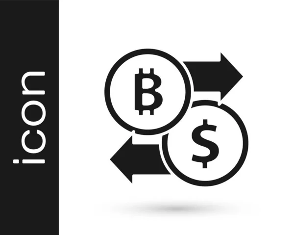 黑密码货币交换图标隔离在白色背景上 比特币对美元汇率图标 加密货币技术 移动银行 — 图库矢量图片