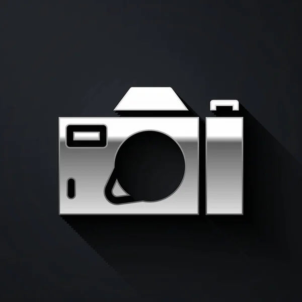 Silver Photo Camera Icon Isolated Black Background Foto Camera Icon — Stock Vector