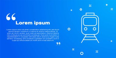 Beyaz hat tren ve demiryolu ikonu mavi arka planda izole edildi. Toplu taşıma sembolü. Metro treni nakliyesi. Metro yeraltı. Vektör.