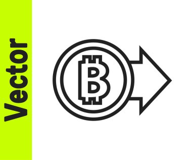 Siyah çizgi kripto para birimi Bitcoin simgesi beyaz arka planda izole edildi. Madeni para. Engelleme zinciri tabanlı şifreli para birimi. Vektör.