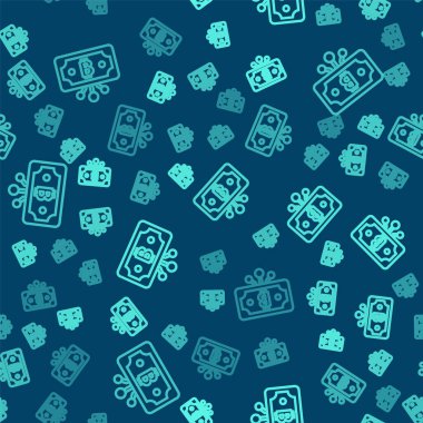 Yeşil çizgi kripto para birimi bitcoin ve mikroçip devre ikonu mavi arka planda izole edilmiş pürüzsüz desen. Engelleme teknolojisi, dijital para piyasası. Vektör.