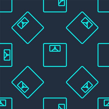 Yeşil çizgi banyo ölçekli ikon mavi arka planda izole edilmiş pürüzsüz desen. Ağırlık ölçme ekipmanı. Ağırlık ölçeği spor konsepti. Vektör.