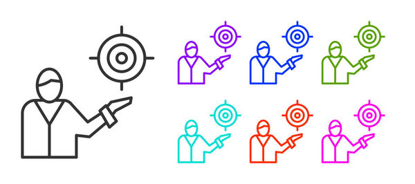 Black line Marketing target strategy concept icon isolated on white background. Aim with people sign. Set icons colorful. Vector.