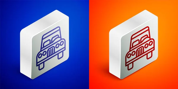 Isometric Line Car Icon Isolated Blue Orange Background Front View — Stock Vector