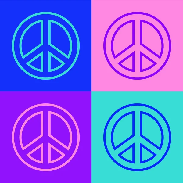 Pop Art Linie Peace Symbol Isoliert Auf Farbigem Hintergrund Hippie — Stockvektor