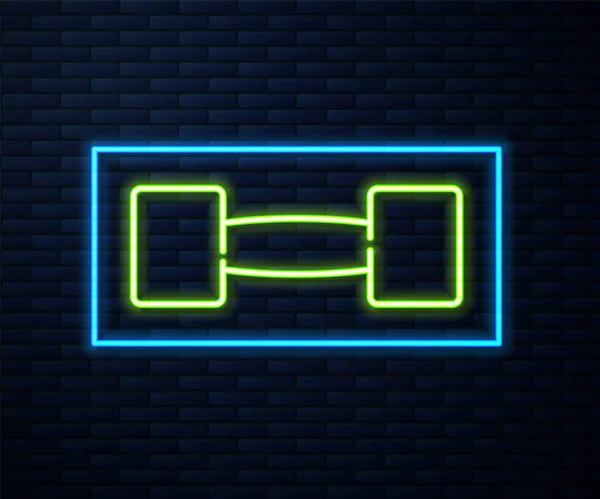 Gloeiende Neon Lijn Dumbbell Pictogram Geïsoleerd Baksteen Muur Achtergrond Spierheficoon — Stockvector