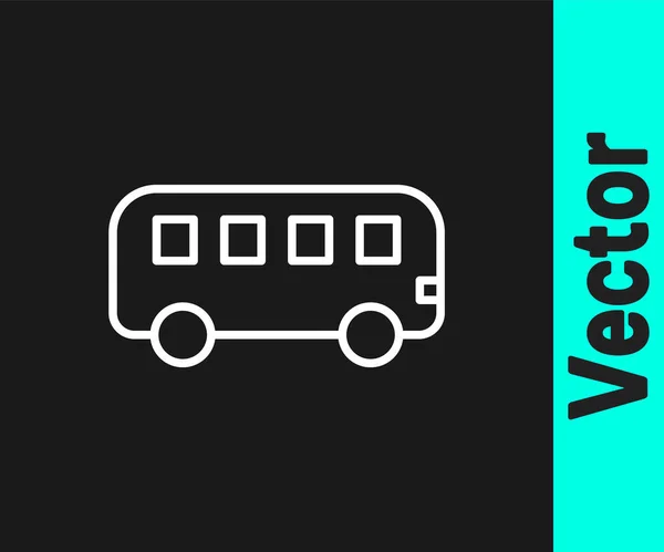 Weiße Linie Bus Spielzeug Symbol Isoliert Auf Schwarzem Hintergrund Vektor — Stockvektor