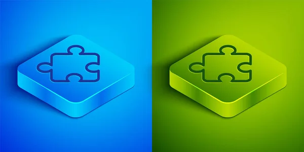 Изометрическая Линия Puzzle Pieces Toy Icon Isolated Blue Green Background — стоковый вектор