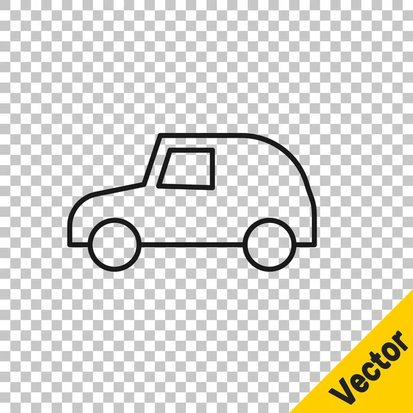 Zwarte Lijn Toy Auto Pictogram Geïsoleerd Transparante Achtergrond Vector — Stockvector