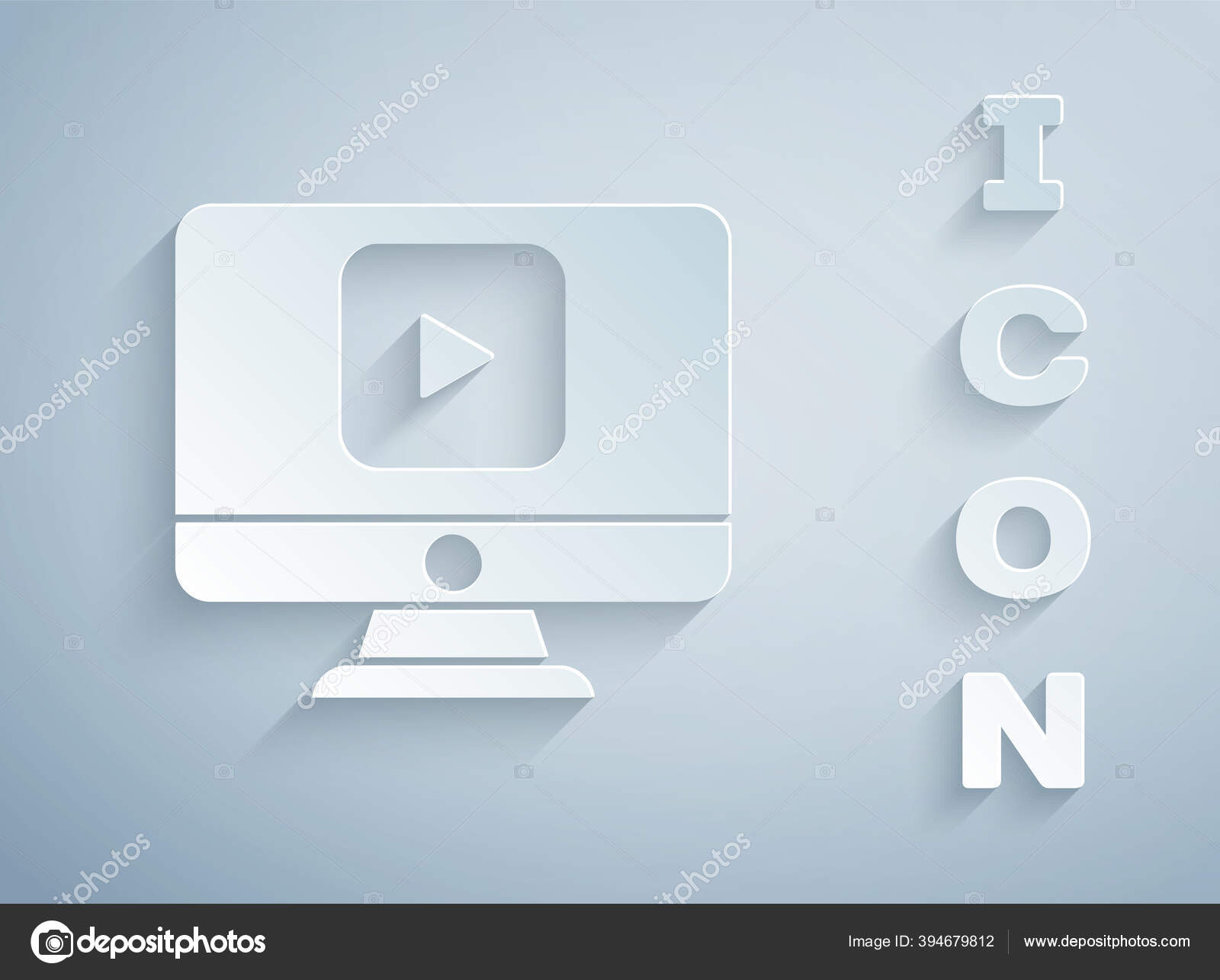Paper Cut Online Play Video Icon Isolated Grey Background Komputer Stok Vektor C Fillvector 394679812