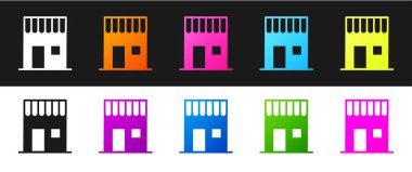 Kahve dükkanı simgesini siyah beyaz arkaplanda izole et. Vektör İllüstrasyonu.