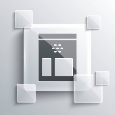 Gri arkaplanda gri kahve çekirdeği ikonu var. Kare cam paneller. Vektör İllüstrasyonu.