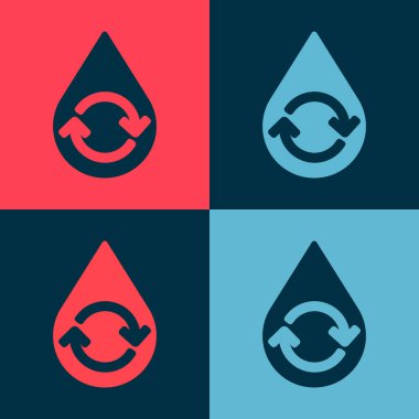 Pop Art Geri Dönüşüm Temiz Su simgesi Renk arkaplanında izole. İşaret geri dönüşümlü bir damla su. Vektör İllüstrasyonu.