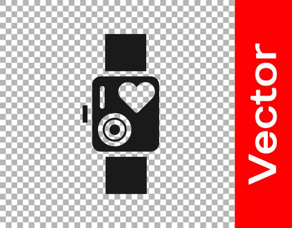 Black Smart Watch Showing Heart Beat Rate Icon Isolated Transparent — Stock Vector