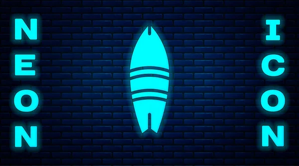 Glödande Neon Surfingbrädan Ikon Isolerad Tegel Vägg Bakgrund Surfingbräda Extrem — Stock vektor