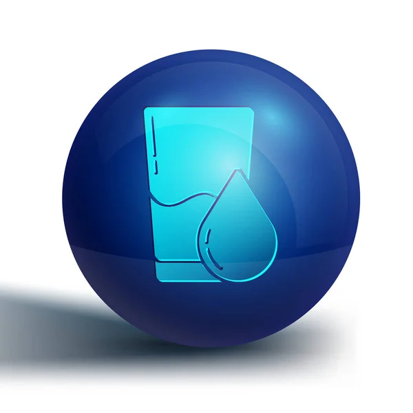 Cristal Azul Con Icono Agua Aislado Sobre Fondo Blanco Vidrio — Vector de stock