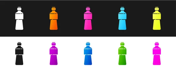 Set Fles Met Water Pictogram Geïsoleerd Zwart Wit Achtergrond Soda — Stockvector