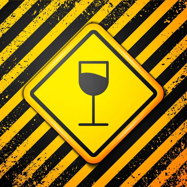 Schwarzweinglas Symbol Isoliert Auf Gelbem Hintergrund Weinglasschild Warnzeichen Vektorillustration — Stockvektor