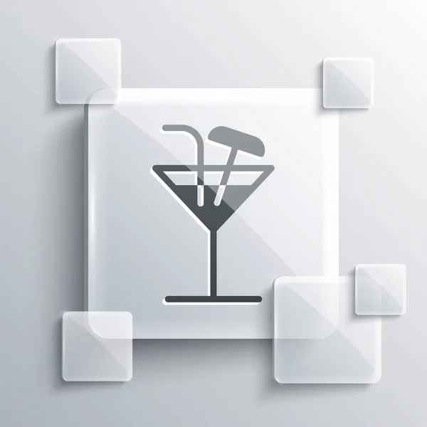 Icône Cocktail Gris Isolé Sur Fond Gris Panneaux Carrés Verre — Image vectorielle