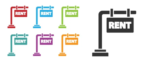 Schwarzes Hinweisschild Mit Text Rent Icon Isoliert Auf Weißem Hintergrund — Stockvektor