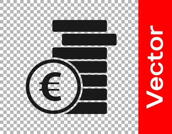 Black Coin Money Euro Symbol Icon Isolated Transparent Background Banking — Stock Vector