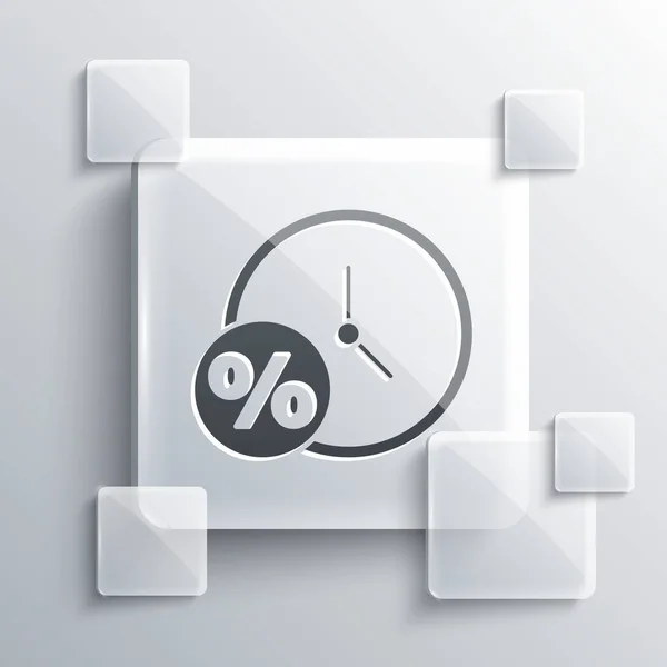 Relógio Cinzento Ícone Percentual Isolado Fundo Cinzento Painéis Vidro Quadrados —  Vetores de Stock