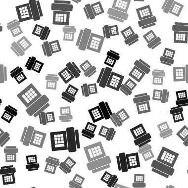 Siyah Telefon simgesi beyaz arkaplanda izole edilmiş pürüzsüz desen. Sabit telefon. Vektör İllüstrasyonu.