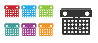 Siyah Takvim simgesi beyaz arkaplanda izole edildi. Olay hatırlatma sembolü. Simgeleri renklendirin. Vektör İllüstrasyonu.